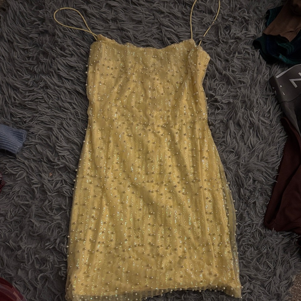 Oh Polly Yellow Sequin Mini Dress